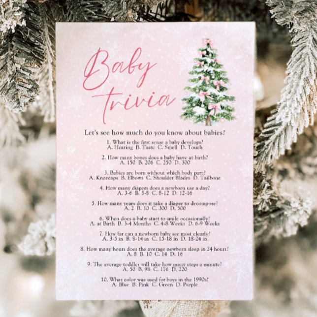 Pink Bows Christmas Baby Shower Baby Trivia Game Invitation (Pink Bows Christmas Baby Shower Baby Trivia Game)