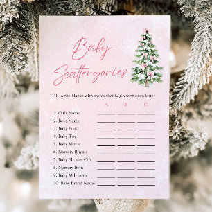 Pink Bows Christmas Baby Shower Scattergories Game Invitation