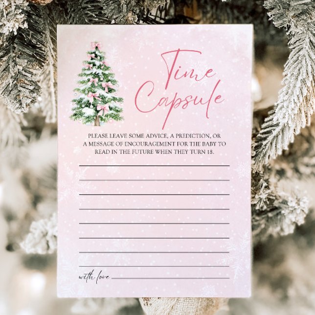 Pink Bows Christmas Baby Shower Time Capsule Game Invitation (Pink Bows Christmas Baby Shower Time Capsule Game)