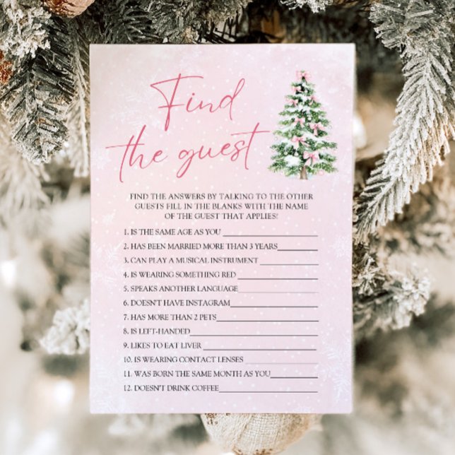 Pink Bows Christmas Find the Guest Baby Shower Invitation (Pink Bows Christmas Find the Guest Baby Shower Game)