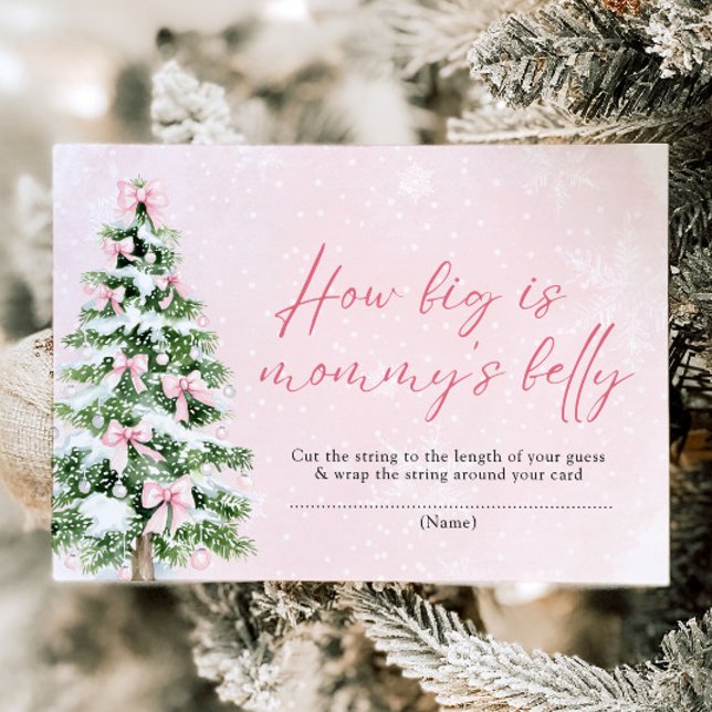 Pink Bows Christmas How Big is Mummy's Belly Game Invitation (Pink Bows Christmas How Big is Mommy's Belly Game )