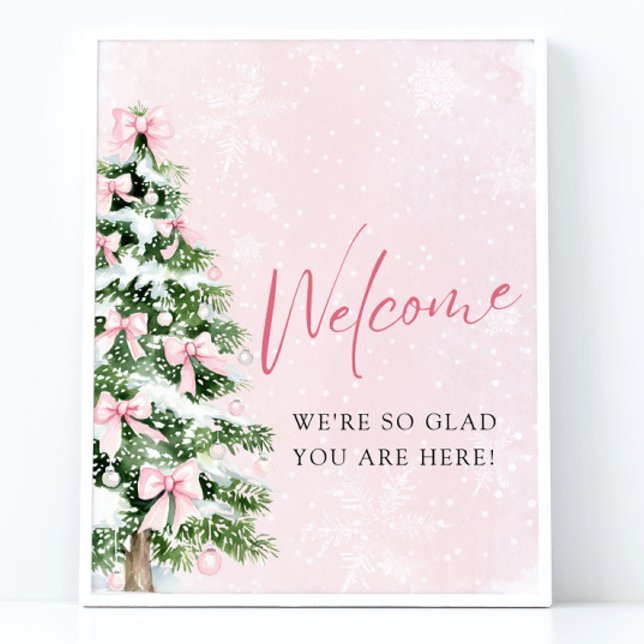 Pink Bows Christmas Tree Baby Shower Welcome Sign (Pink Bows Christmas Tree Baby Shower Welcome Sign)