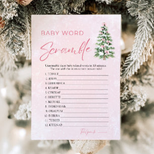 Pink Bows Christmas Tree Baby Word Scramble Game Invitation