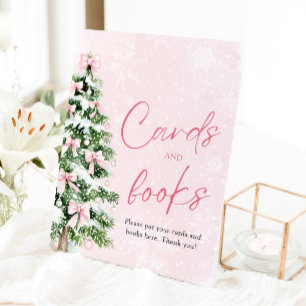 Pink Bows Christmas Tree Cards and Books Sign