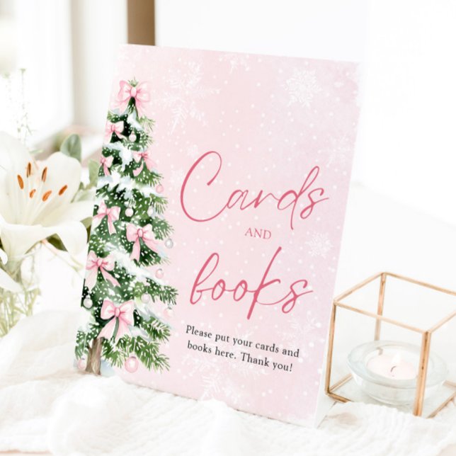 Pink Bows Christmas Tree Cards and Books Sign (Pink Bows Christmas Tree Cards and Books Sign)