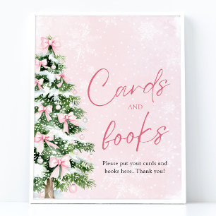 Pink Bows Christmas Tree Cards and Books Sign