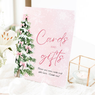 Pink Bows Christmas Tree Cards and Gifts Sign