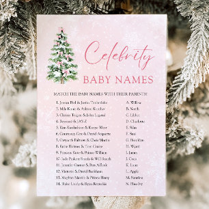 Pink Bows Christmas Tree Celebrity Baby Name Game Invitation