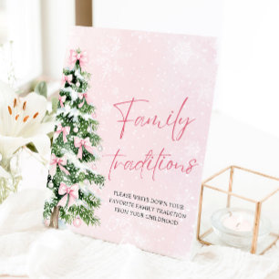 Pink Bows Christmas Tree Family Traditions Game Pedestal Sign