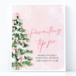 Pink Bows Christmas Tree Parenting Tip Jar Game Poster
