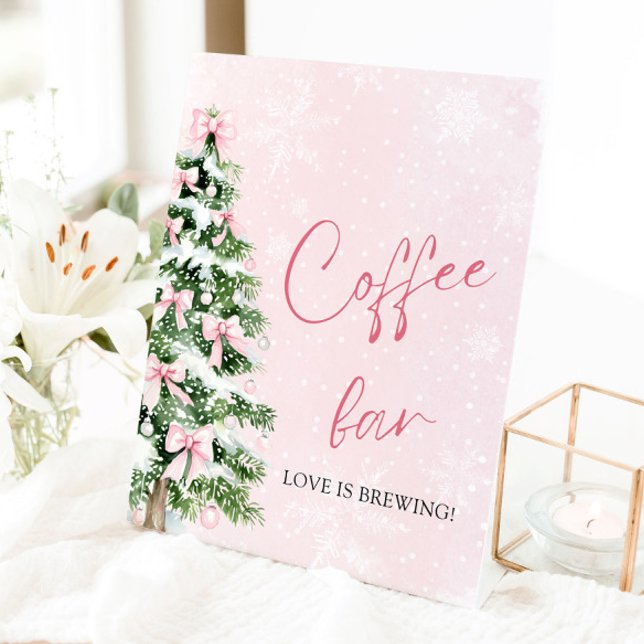 Pink Bows Christmas Tree Snowflake Coffee Bar Sign (Pink Bows Christmas Tree Snowflake Coffee Bar Sign)