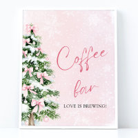 Pink Bows Christmas Tree Snowflake Coffee Bar Sign