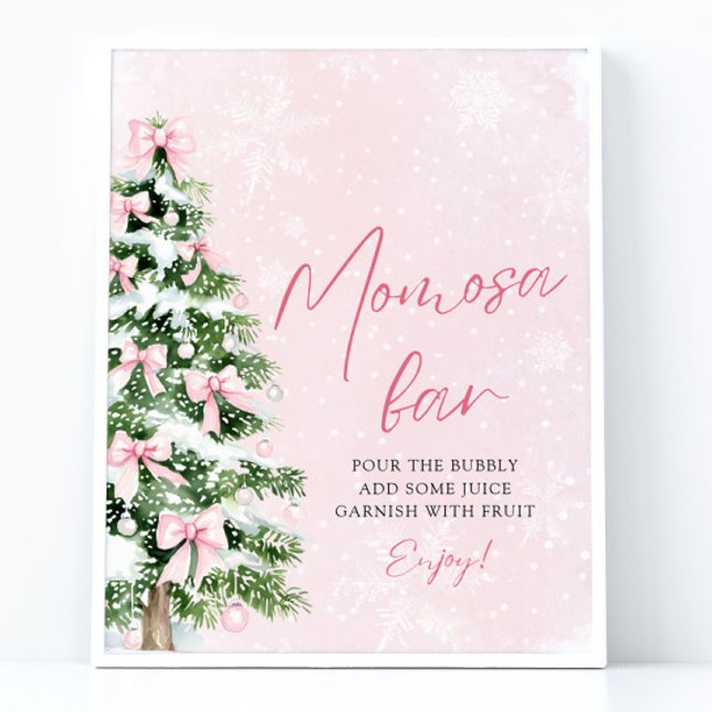 Pink Bows Christmas Tree Snowflake Momosa Bar Sign (Pink Bows Christmas Tree Snowflake Momosa Bar Sign)