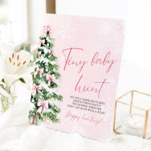 Pink Bows Christmas Tree Tiny Baby Hunt Game Pedestal Sign