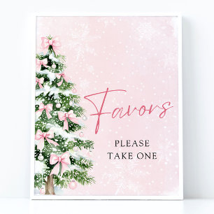Pink Bows Christmas Tree Winter Baby Shower Favour Poster
