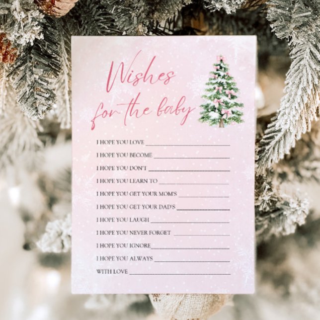 Pink Bows Christmas Wishes For Baby Advice Game Invitation (Pink Bows Christmas Wishes For Baby Advice Game)