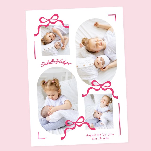 pink bows collage 4 photo girl photos Photo baby Announcement (Creator Uploaded)