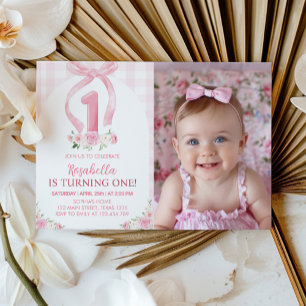 Pink Bows Coquette 1st Birthday Invitation