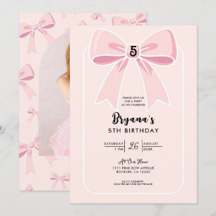 Pink Bows Cute Coquette Cottage Birthday Party Invitation