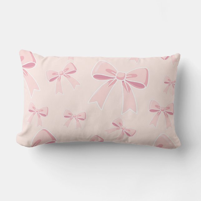 Pink Bows Cute Coquette Cottage Chic  Lumbar Cushion (Front)