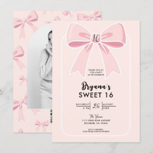 Pink Bows Cute Coquette Cottage Chic Sweet 16 Invitation