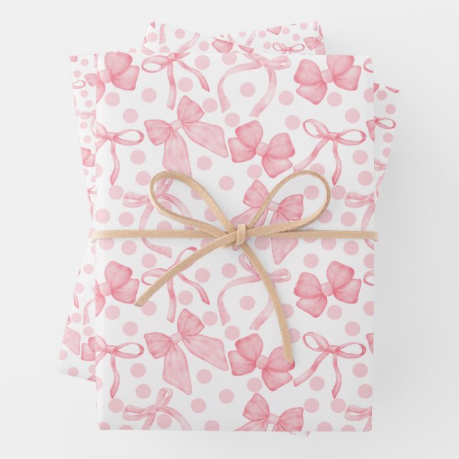 Pink Bows & Dots  Wrapping Paper Sheet (In situ)