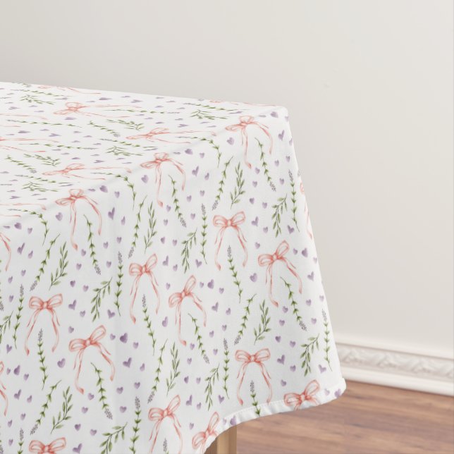 Pink Bows Floral Birthday Shower Party Tablecloth (In Situ)