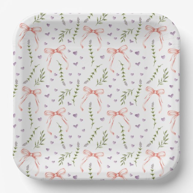 Pink Bows Floral Paper Plate (Front)
