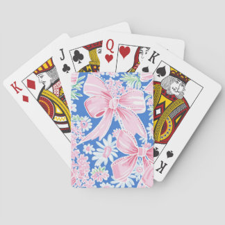 Pink Bows Flowers Blue Playing Cards