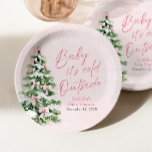 Pink Bows Girl Baby It's Cold Outside Baby Shower Paper Plate<br><div class="desc">The Pink Bows Girl Baby It's Cold Outside Baby Shower Paper Plates bring a sweet, wintery charm to your baby shower decor! Featuring a soft pink design adorned with delicate snowflakes and adorable bows on a festive Christmas tree, these plates are perfect for a baby girl’s "Baby It’s Cold Outside"...</div>