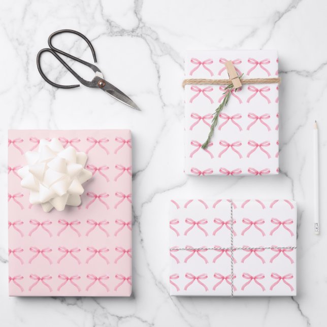 Pink Bows Girly Coquette Pattern Wrapping Paper (Front)