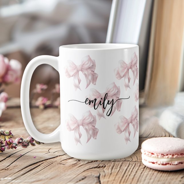 Pink Bows Girly Girl with Name Coffee Mug (Creator Uploaded)