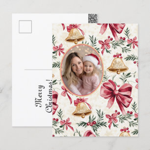 Pink Bows Gold Bells Photo Postcard