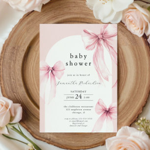 Pink bows modern arch girl baby shower sprinkle invitation
