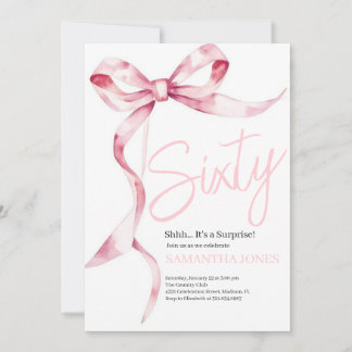 Pink Bows Modern Sixty 60th Birthday Party Invitation