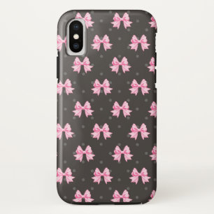 PINK BOWS ON BLACK BACKGROUND IPHONE CASE