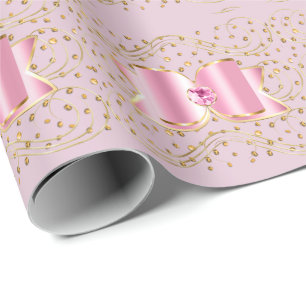Pink Bows on Gold Stones Wrapping Paper