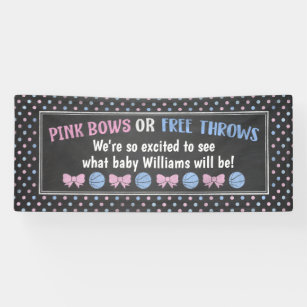 Pink Bows or Free  Throws gender reveal banner. Banner