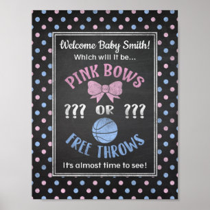 Pink Bows or Free Throws gender reveal poster