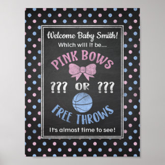 Pink Bows or Free Throws gender reveal poster