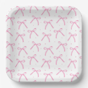 Pink Bows Paper Plates, Ribbon Party Supplies Plate