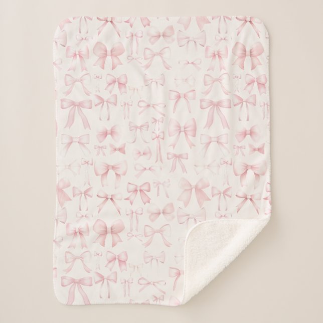 pink bows pattern sherpa blanket (Front)