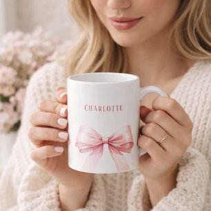 Pink bows script name coffee mug