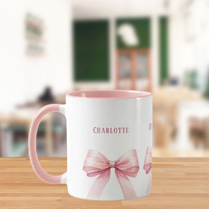 Pink bows script name mug