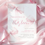Pink Bows Thirteen Birthday Invitation<br><div class="desc">Pink Bows Thirteen Birthday Invitation. Showcasing a delicate blush pink watercolor bows and elegant script typography, this design captures a sense of refined beauty and charm. The clean, minimalist layout adds a touch of sophistication, while the fully customisable text lets you tailor every detail to create a unique and memorable...</div>