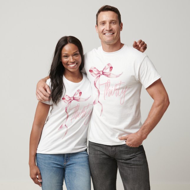 Pink Bows Thirty Modern Birthday Party T-Shirt (Unisex)