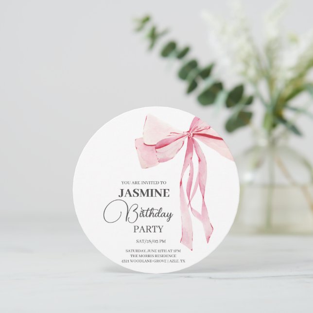 Pink Bows Trendy Girl Birthday Party Thank You Card (Standing Front)