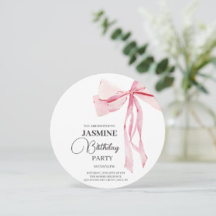 Pink Bows Trendy Girl Birthday Party Thank You Card