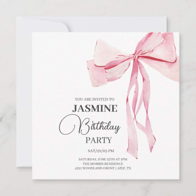 Pink Bows Trendy Girl Birthday Party Thank You Card (Front)