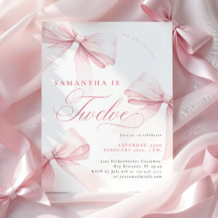 Pink Bows Twelve Birthday Invitation